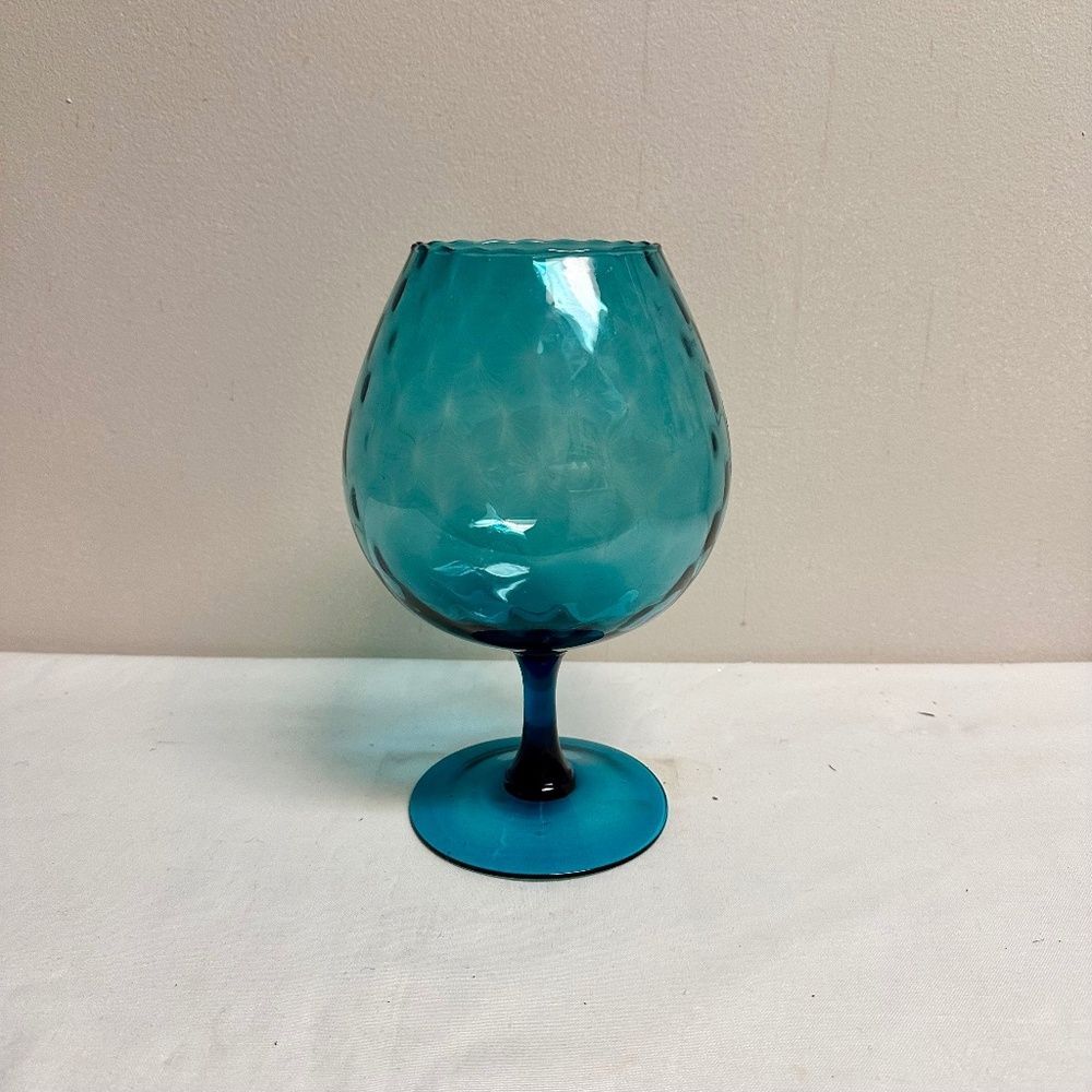 Mid-Century Empoli Italian Azure Blue Footed Snifter Italian Glass Vase